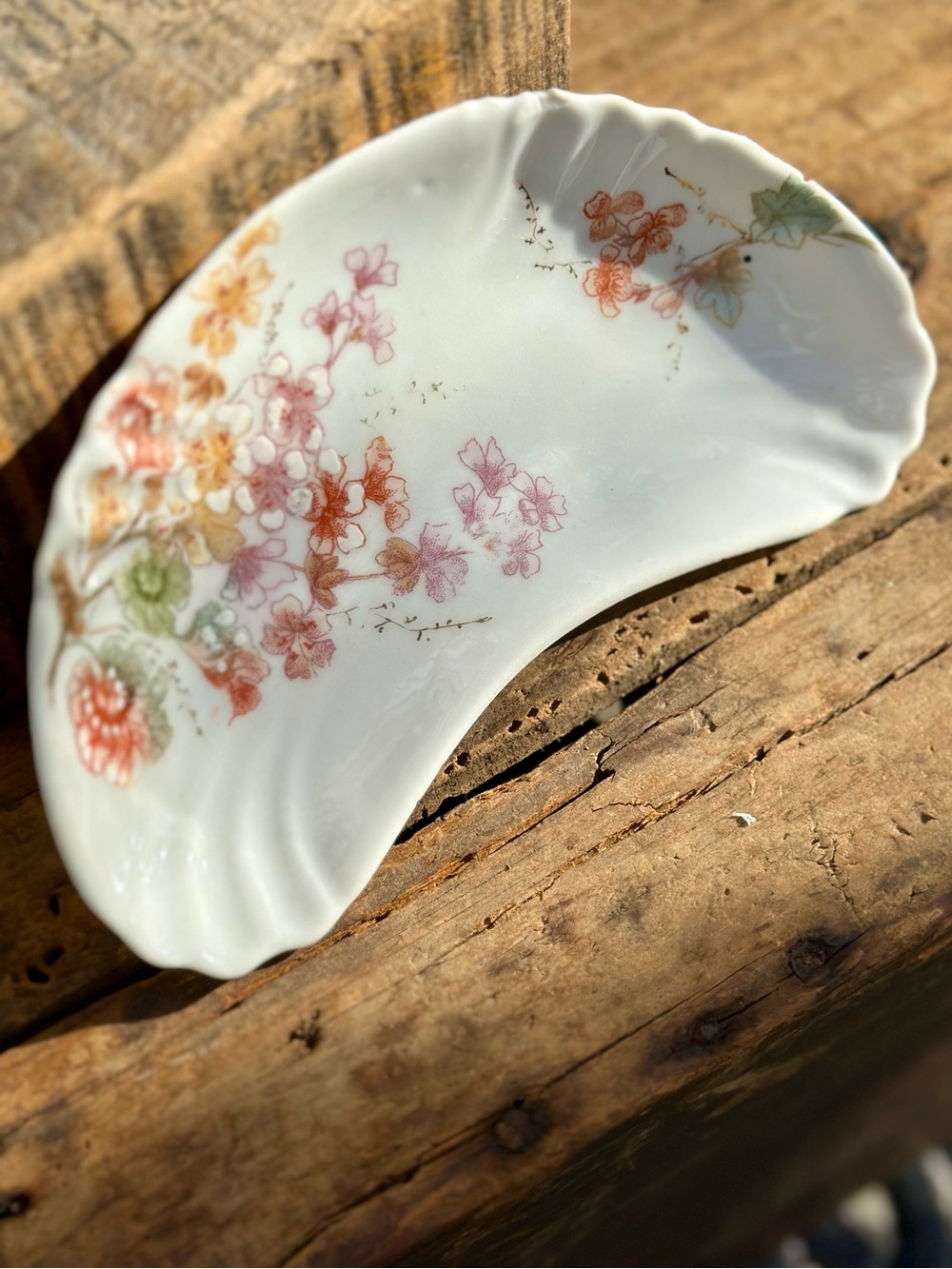 Vintage Carlsbad China Floral Bone Dish Crescent Porcelain